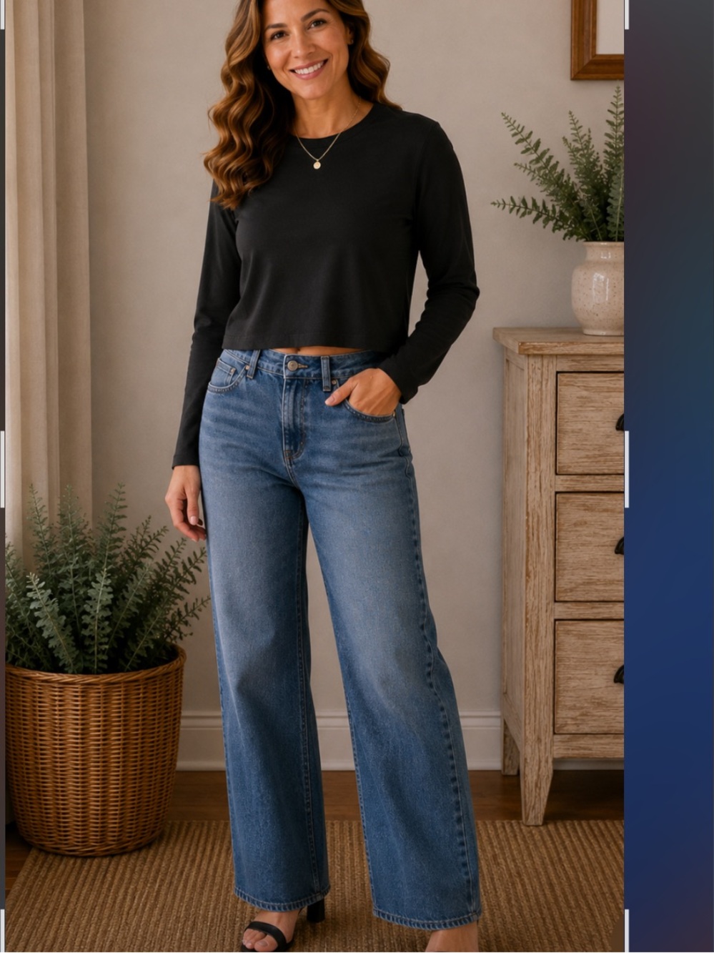 wild fable Black Long-Sleeve Crop Top- 100% cotton